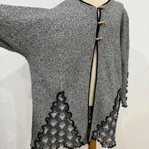 Chic Gray Cardigan with Black Lace Trim